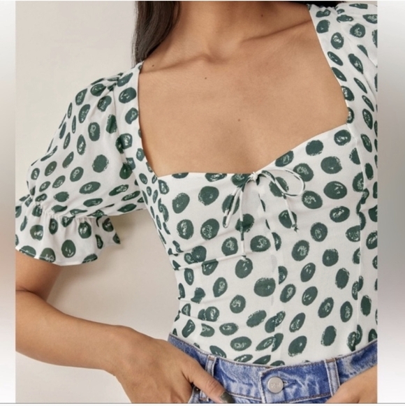 REFORMATION Delevan Top Tapioca Polka Dot Green White 0 - Picture 4 of 11